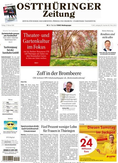 Titelbild der Ausgabe 49/2026 von Ostthüringer Zeitung Pößneck. Diese Zeitschrift und viele weitere Zeitungsabos als Abo oder epaper bei United Kiosk online kaufen.