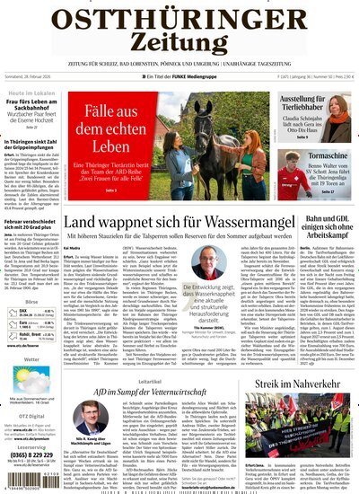 Titelbild der Ausgabe 50/2026 von Ostthüringer Zeitung Pößneck. Diese Zeitschrift und viele weitere Zeitungsabos als Abo oder epaper bei United Kiosk online kaufen.