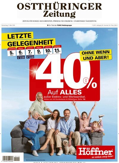 Titelbild der Ausgabe 54/2026 von Ostthüringer Zeitung Pößneck. Diese Zeitschrift und viele weitere Zeitungsabos als Abo oder epaper bei United Kiosk online kaufen.