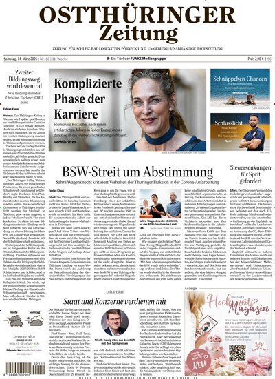 Titelbild der Ausgabe 62/2026 von Ostthüringer Zeitung Pößneck. Diese Zeitschrift und viele weitere Zeitungsabos als Abo oder epaper bei United Kiosk online kaufen.