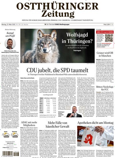 Titelbild der Ausgabe 69/2026 von Ostthüringer Zeitung Pößneck. Diese Zeitschrift und viele weitere Zeitungsabos als Abo oder epaper bei United Kiosk online kaufen.