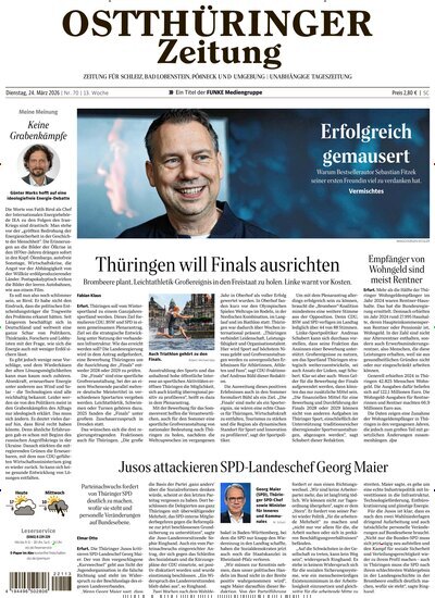 Titelbild der Ausgabe 70/2026 von Ostthüringer Zeitung Pößneck. Diese Zeitschrift und viele weitere Zeitungsabos als Abo oder epaper bei United Kiosk online kaufen.