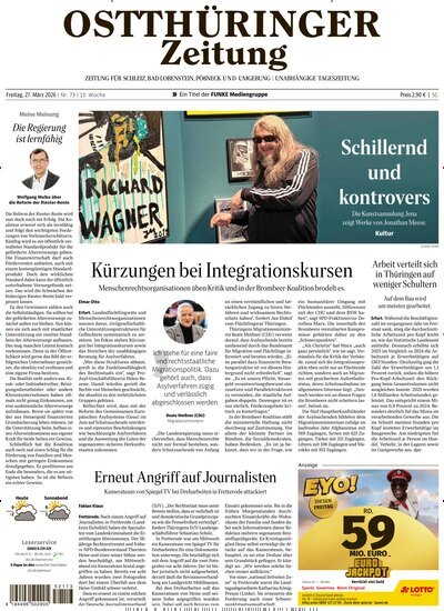 Titelbild der Ausgabe 73/2026 von Ostthüringer Zeitung Pößneck. Diese Zeitschrift und viele weitere Zeitungsabos als Abo oder epaper bei United Kiosk online kaufen.
