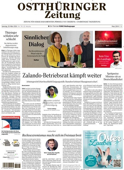 Titelbild der Ausgabe 74/2026 von Ostthüringer Zeitung Pößneck. Diese Zeitschrift und viele weitere Zeitungsabos als Abo oder epaper bei United Kiosk online kaufen.