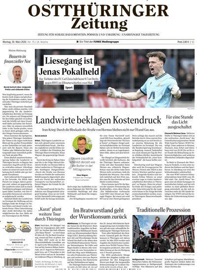 Titelbild der Ausgabe 75/2026 von Ostthüringer Zeitung Pößneck. Diese Zeitschrift und viele weitere Zeitungsabos als Abo oder epaper bei United Kiosk online kaufen.