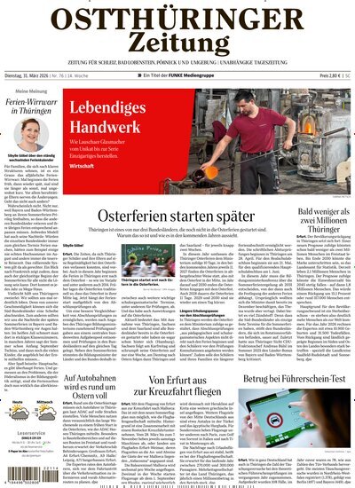 Titelbild der Ausgabe 76/2026 von Ostthüringer Zeitung Pößneck. Diese Zeitschrift und viele weitere Zeitungsabos als Abo oder epaper bei United Kiosk online kaufen.