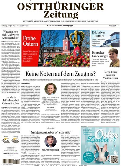Titelbild der Ausgabe 79/2026 von Ostthüringer Zeitung Pößneck. Diese Zeitschrift und viele weitere Zeitungsabos als Abo oder epaper bei United Kiosk online kaufen.