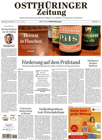 Titelbild der Ausgabe 92/2026 von Ostthüringer Zeitung Pößneck. Diese Zeitschrift und viele weitere Zeitungsabos als Abo oder epaper bei United Kiosk online kaufen.
