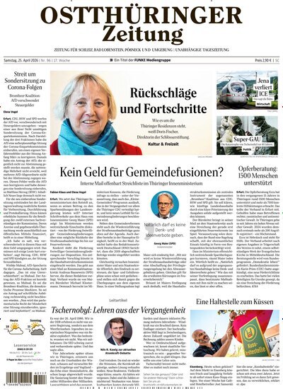 Titelbild der Ausgabe 96/2026 von Ostthüringer Zeitung Pößneck. Diese Zeitschrift und viele weitere Zeitungsabos als Abo oder epaper bei United Kiosk online kaufen.