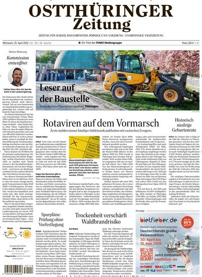 Titelbild der Ausgabe 99/2026 von Ostthüringer Zeitung Pößneck. Diese Zeitschrift und viele weitere Zeitungsabos als Abo oder epaper bei United Kiosk online kaufen.