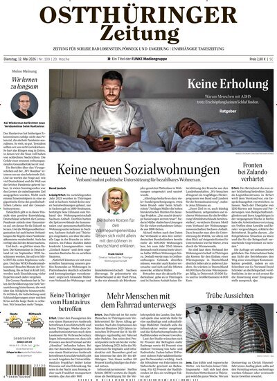 Titelbild der Ausgabe 109/2026 von Ostthüringer Zeitung Pößneck. Diese Zeitschrift und viele weitere Zeitungsabos als Abo oder epaper bei United Kiosk online kaufen.