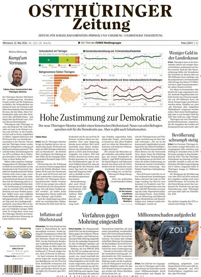 Titelbild der Ausgabe 110/2026 von Ostthüringer Zeitung Pößneck. Diese Zeitschrift und viele weitere Zeitungsabos als Abo oder epaper bei United Kiosk online kaufen.