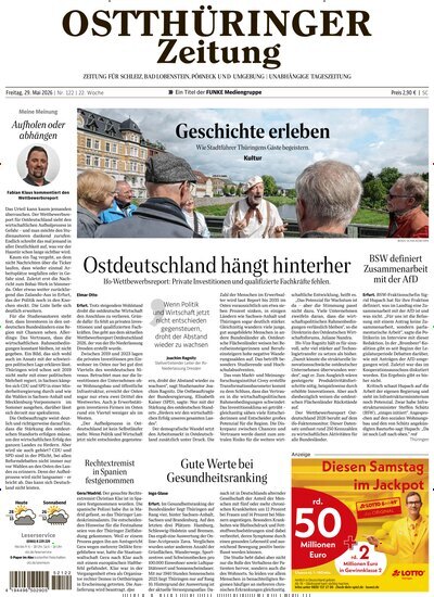 Titelbild der Ausgabe 122/2026 von Ostthüringer Zeitung Pößneck. Diese Zeitschrift und viele weitere Zeitungsabos als Abo oder epaper bei United Kiosk online kaufen.
