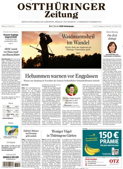 Titelbild der Ausgabe 123/2025 von Ostthüringer Zeitung Pößneck. Diese Zeitschrift und viele weitere Zeitungsabos als Abo oder epaper bei United Kiosk online kaufen.