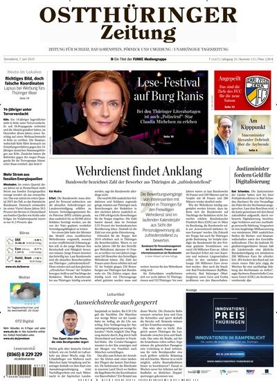 Titelbild der Ausgabe 131/2025 von Ostthüringer Zeitung Pößneck. Diese Zeitschrift und viele weitere Zeitungsabos als Abo oder epaper bei United Kiosk online kaufen.