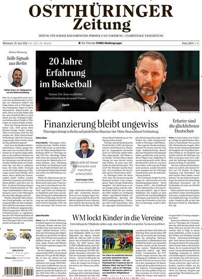 Titelbild der Ausgabe 132/2026 von Ostthüringer Zeitung Pößneck. Diese Zeitschrift und viele weitere Zeitungsabos als Abo oder epaper bei United Kiosk online kaufen.