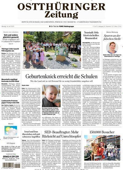 Titelbild der Ausgabe 137/2025 von Ostthüringer Zeitung Pößneck. Diese Zeitschrift und viele weitere Zeitungsabos als Abo oder epaper bei United Kiosk online kaufen.