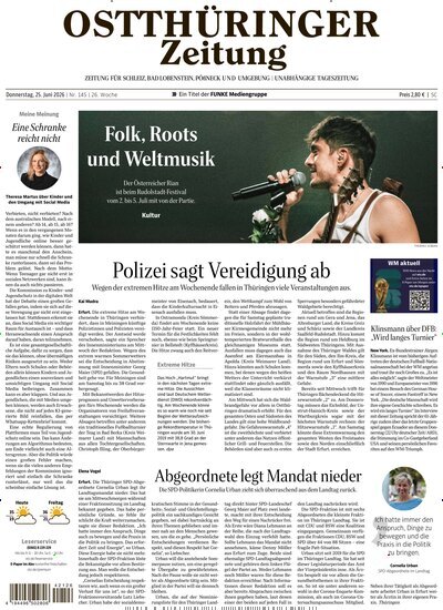 Titelbild der Ausgabe 145/2026 von Ostthüringer Zeitung Pößneck. Diese Zeitschrift und viele weitere Zeitungsabos als Abo oder epaper bei United Kiosk online kaufen.