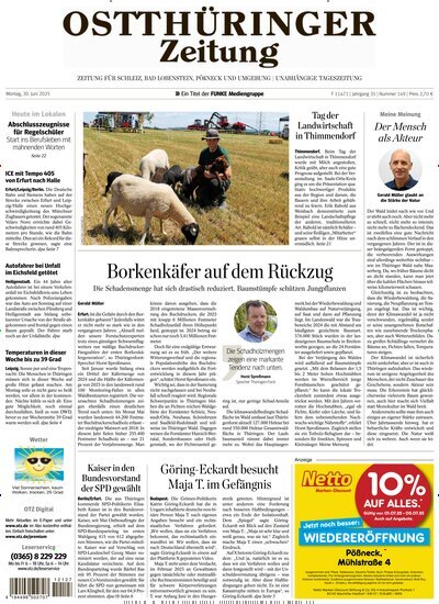 Titelbild der Ausgabe 149/2025 von Ostthüringer Zeitung Pößneck. Diese Zeitschrift und viele weitere Zeitungsabos als Abo oder epaper bei United Kiosk online kaufen.