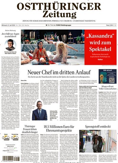 Titelbild der Ausgabe 156/2026 von Ostthüringer Zeitung Pößneck. Diese Zeitschrift und viele weitere Zeitungsabos als Abo oder epaper bei United Kiosk online kaufen.