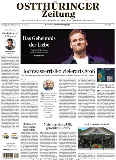 Titelbild der Ausgabe 161/2026 von Ostthüringer Zeitung Pößneck. Diese Zeitschrift und viele weitere Zeitungsabos als Abo oder epaper bei United Kiosk online kaufen.