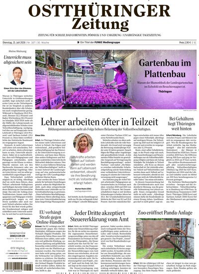 Titelbild der Ausgabe 167/2026 von Ostthüringer Zeitung Pößneck. Diese Zeitschrift und viele weitere Zeitungsabos als Abo oder epaper bei United Kiosk online kaufen.