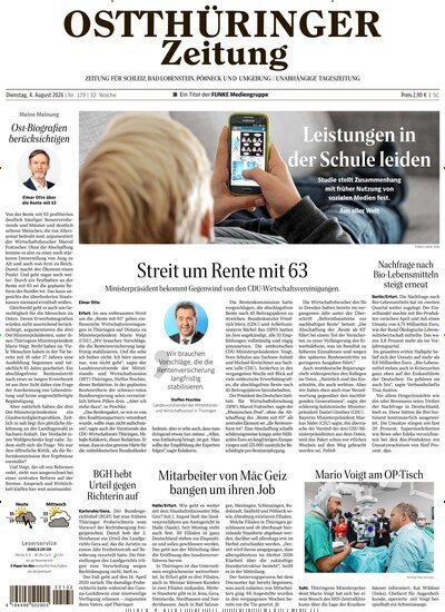 Titelbild der Ausgabe 179/2026 von Ostthüringer Zeitung Pößneck. Diese Zeitschrift und viele weitere Zeitungsabos als Abo oder epaper bei United Kiosk online kaufen.