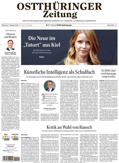 Titelbild der Ausgabe 233/2026 von Ostthüringer Zeitung Pößneck. Diese Zeitschrift und viele weitere Zeitungsabos als Abo oder epaper bei United Kiosk online kaufen.