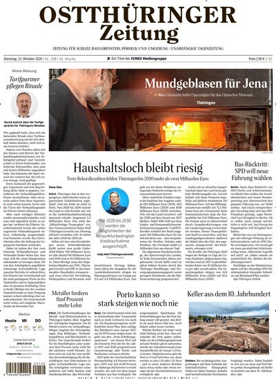 Titelbild der Ausgabe 238/2026 von Ostthüringer Zeitung Pößneck. Diese Zeitschrift und viele weitere Zeitungsabos als Abo oder epaper bei United Kiosk online kaufen.