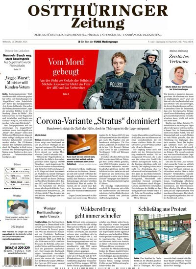 Titelbild der Ausgabe 239/2025 von Ostthüringer Zeitung Pößneck. Diese Zeitschrift und viele weitere Zeitungsabos als Abo oder epaper bei United Kiosk online kaufen.