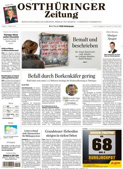 Titelbild der Ausgabe 241/2025 von Ostthüringer Zeitung Pößneck. Diese Zeitschrift und viele weitere Zeitungsabos als Abo oder epaper bei United Kiosk online kaufen.