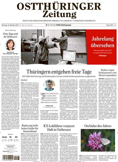 Titelbild der Ausgabe 244/2026 von Ostth&uuml;ringer Zeitung P&ouml;&szlig;neck. Diese Zeitschrift und viele weitere Zeitungsabos als Abo oder epaper bei United Kiosk online kaufen.