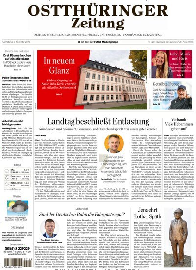 Titelbild der Ausgabe 253/2025 von Ostthüringer Zeitung Pößneck. Diese Zeitschrift und viele weitere Zeitungsabos als Abo oder epaper bei United Kiosk online kaufen.
