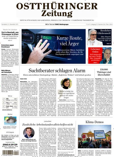 Titelbild der Ausgabe 265/2025 von Ostthüringer Zeitung Pößneck. Diese Zeitschrift und viele weitere Zeitungsabos als Abo oder epaper bei United Kiosk online kaufen.