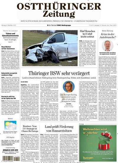 Titelbild der Ausgabe 284/2025 von Ostthüringer Zeitung Pößneck. Diese Zeitschrift und viele weitere Zeitungsabos als Abo oder epaper bei United Kiosk online kaufen.