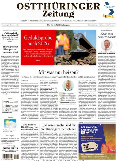 Titelbild der Ausgabe 287/2025 von Ostthüringer Zeitung Pößneck. Diese Zeitschrift und viele weitere Zeitungsabos als Abo oder epaper bei United Kiosk online kaufen.