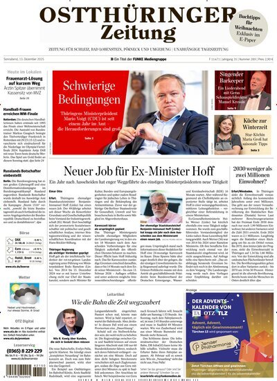 Titelbild der Ausgabe 289/2025 von Ostthüringer Zeitung Pößneck. Diese Zeitschrift und viele weitere Zeitungsabos als Abo oder epaper bei United Kiosk online kaufen.
