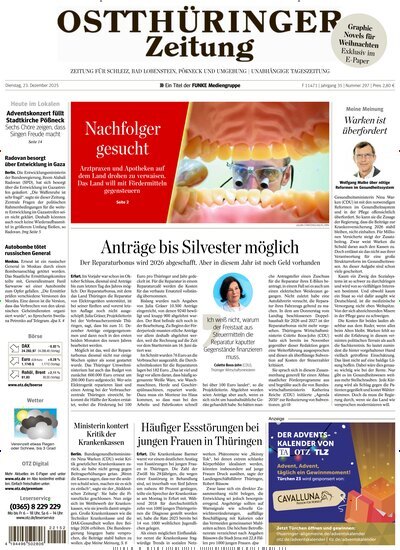 Titelbild der Ausgabe 297/2025 von Ostthüringer Zeitung Pößneck. Diese Zeitschrift und viele weitere Zeitungsabos als Abo oder epaper bei United Kiosk online kaufen.