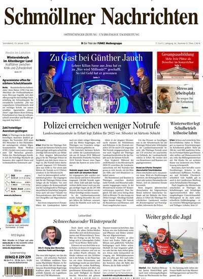 Titelbild der Ausgabe 8/2026 von Ostthüringer Zeitung Schmölln. Diese Zeitschrift und viele weitere Zeitungsabos als Abo oder epaper bei United Kiosk online kaufen.