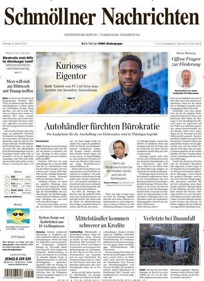 Titelbild der Ausgabe 16/2026 von Ostthüringer Zeitung Schmölln. Diese Zeitschrift und viele weitere Zeitungsabos als Abo oder epaper bei United Kiosk online kaufen.
