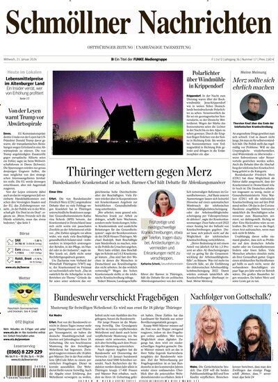 Titelbild der Ausgabe 17/2026 von Ostthüringer Zeitung Schmölln. Diese Zeitschrift und viele weitere Zeitungsabos als Abo oder epaper bei United Kiosk online kaufen.