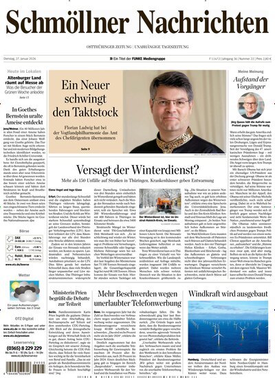 Titelbild der Ausgabe 22/2026 von Ostthüringer Zeitung Schmölln. Diese Zeitschrift und viele weitere Zeitungsabos als Abo oder epaper bei United Kiosk online kaufen.