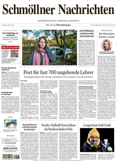 Titelbild der Ausgabe 33/2026 von Ostthüringer Zeitung Schmölln. Diese Zeitschrift und viele weitere Zeitungsabos als Abo oder epaper bei United Kiosk online kaufen.