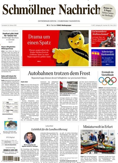 Titelbild der Ausgabe 38/2026 von Ostthüringer Zeitung Schmölln. Diese Zeitschrift und viele weitere Zeitungsabos als Abo oder epaper bei United Kiosk online kaufen.