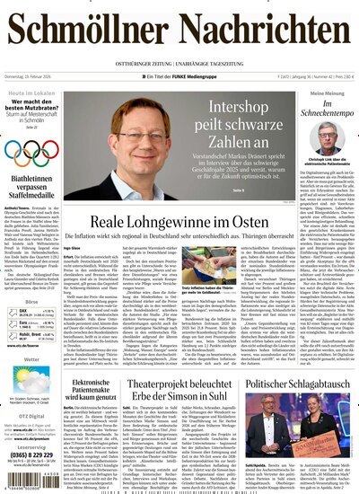 Titelbild der Ausgabe 42/2026 von Ostthüringer Zeitung Schmölln. Diese Zeitschrift und viele weitere Zeitungsabos als Abo oder epaper bei United Kiosk online kaufen.