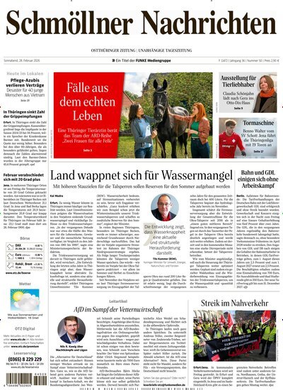 Titelbild der Ausgabe 50/2026 von Ostthüringer Zeitung Schmölln. Diese Zeitschrift und viele weitere Zeitungsabos als Abo oder epaper bei United Kiosk online kaufen.