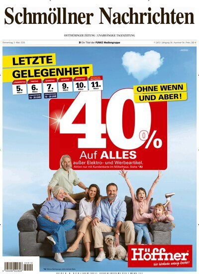 Titelbild der Ausgabe 54/2026 von Ostthüringer Zeitung Schmölln. Diese Zeitschrift und viele weitere Zeitungsabos als Abo oder epaper bei United Kiosk online kaufen.