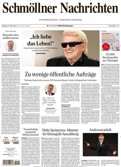 Titelbild der Ausgabe 64/2026 von Ostthüringer Zeitung Schmölln. Diese Zeitschrift und viele weitere Zeitungsabos als Abo oder epaper bei United Kiosk online kaufen.