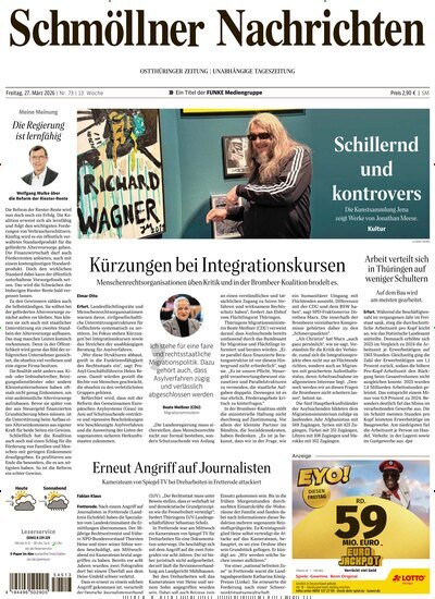 Titelbild der Ausgabe 73/2026 von Ostthüringer Zeitung Schmölln. Diese Zeitschrift und viele weitere Zeitungsabos als Abo oder epaper bei United Kiosk online kaufen.