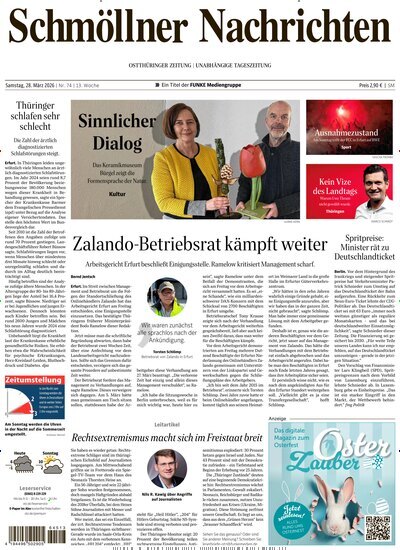 Titelbild der Ausgabe 74/2026 von Ostthüringer Zeitung Schmölln. Diese Zeitschrift und viele weitere Zeitungsabos als Abo oder epaper bei United Kiosk online kaufen.